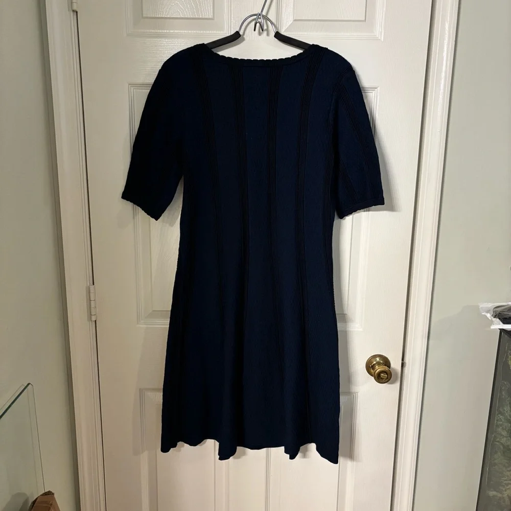 Roz & Ali Navy Blue Fit & Flare Textured Knit Sweater Dress XL